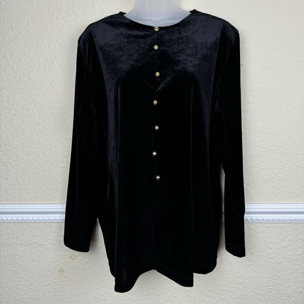 Vintage Leslie Fay Small Sophisticate Black Velvet Women's Top Blouse Fairy Goth - Picture 2 of 9